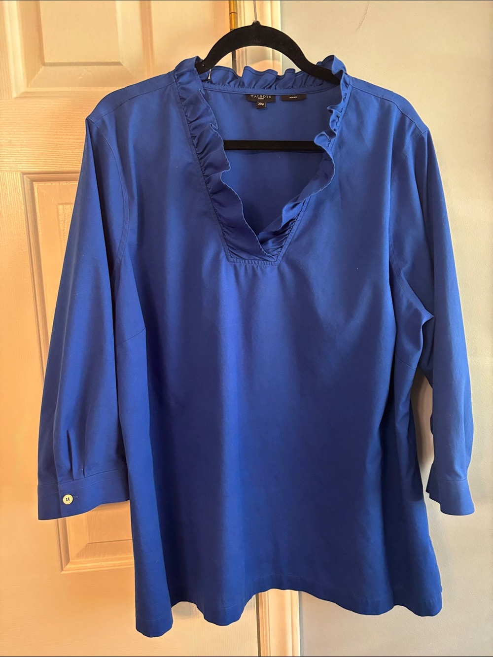 Talbots Ruffled V-Neck Blouse in Royal Blue